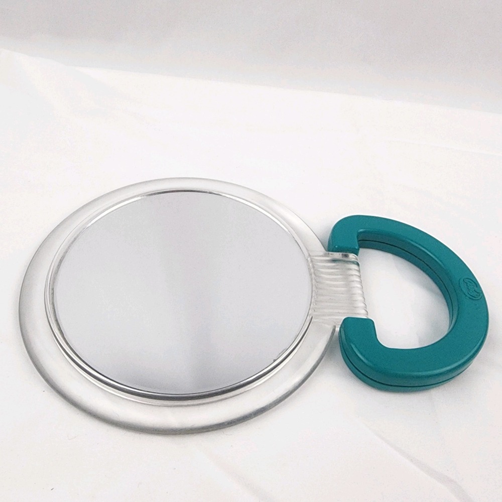 Vintage Rare Teal Two Sided Table Top or Handheld Mirror, Styling & Magnifying - Picture 3 of 7